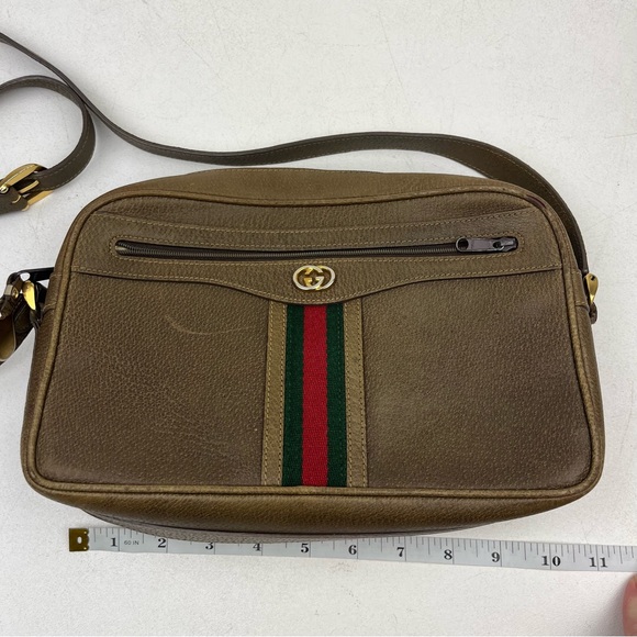 Gucci Vintage Ophidia Leather Web Green and Red Strip Textured Crossbody Handbag - Picture 9 of 15